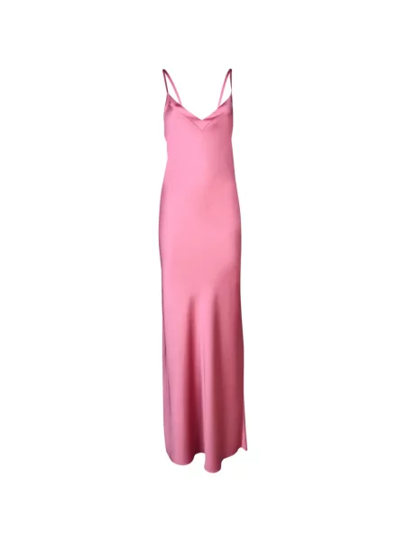Rochie maxi Blanca Vita din satin cu decolteu în V roz