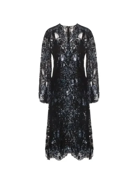 Rochie midi Elie Saab cu paiete din dantelă până la genunchi negru