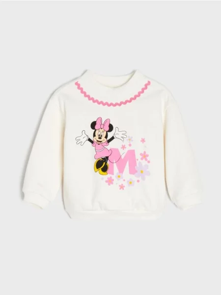 Sinsay mikina s ozdobnou páskou a potiskem Minnie Mouse krémová
