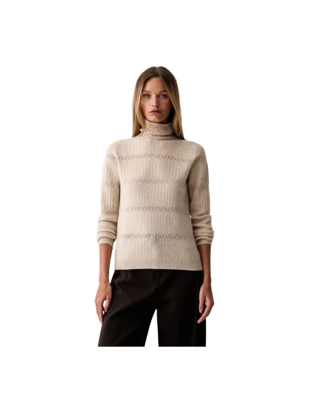 Sweter z golfem Twinset wełniany beżowy
