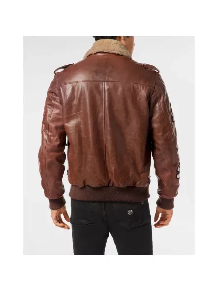 Kurtka skórzana Philipp Plein brązowa