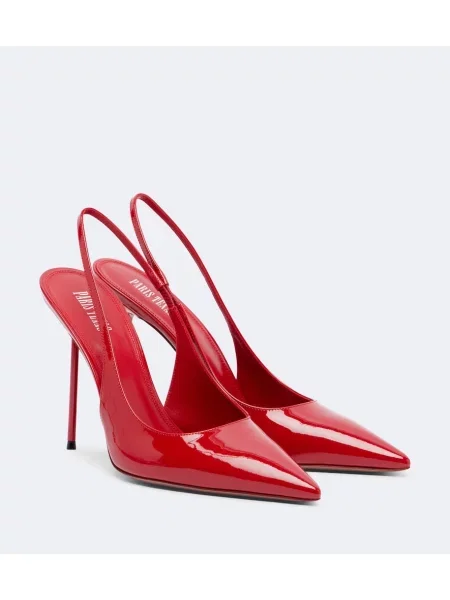 Pantofi cu toc Paris Texas din piele de lac slingback roșu