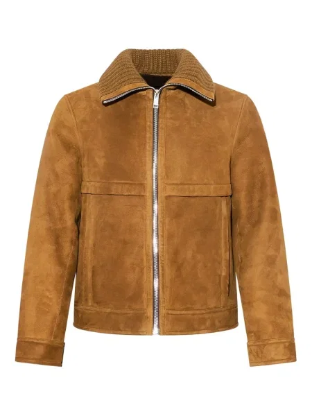 Gulerat geacă Yves Salomon din piele de căprioară maro