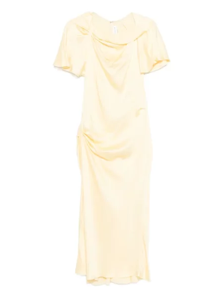 Rochie Victoria Beckham drapată de costum galben