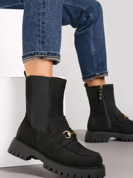 Botine Chelsea cu Cataramă Mavea negre