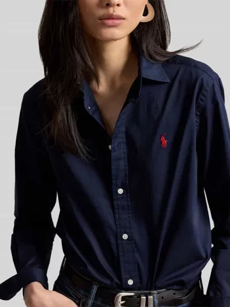 Bluzka koszulowa o kroju relaxed fit z czystej bawełny Polo Ralph Lauren granatowa