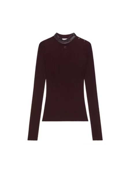 Dzianinowy sweter Courreges brązowy