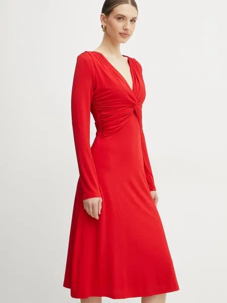 BOSS sukienka midi rozkloszowana czerwony