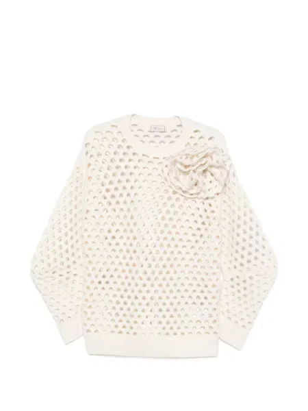 Pulover Blumarine cu model floral cu aplicații alb