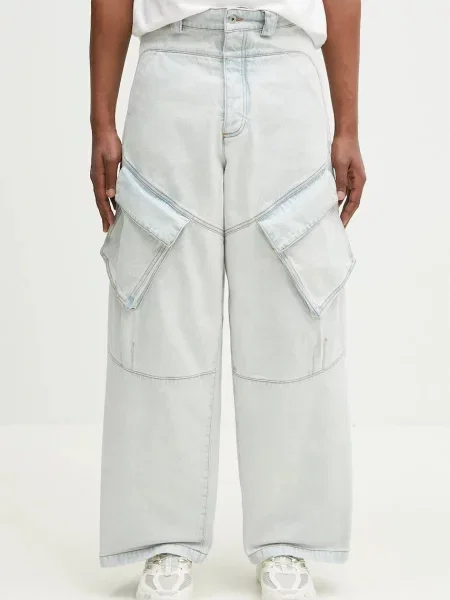 Marcelo Burlon blugi din Bleach Denim Wide Cargo Light Blue No Co bărbați albastru