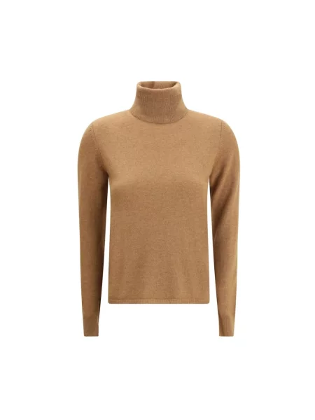 Lniany sweter z golfem Max Mara brązowy