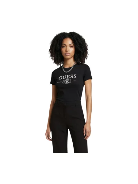 Koszulka Guess z nadrukiem z krótkim rękawem czarna