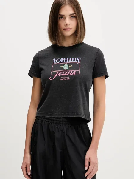 Тениска Tommy Jeans дамска черно