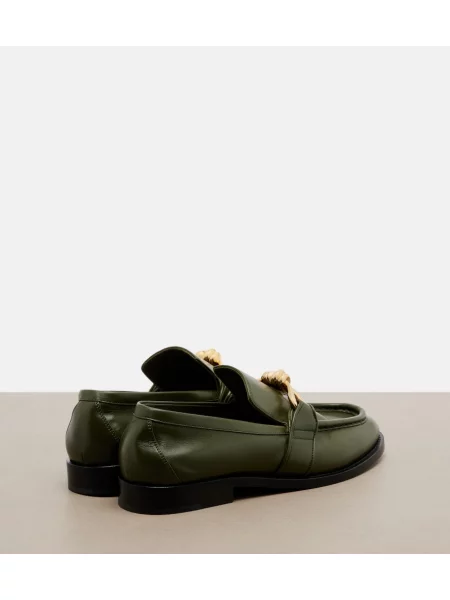 Pantofi loafer Bottega Veneta din piele verde