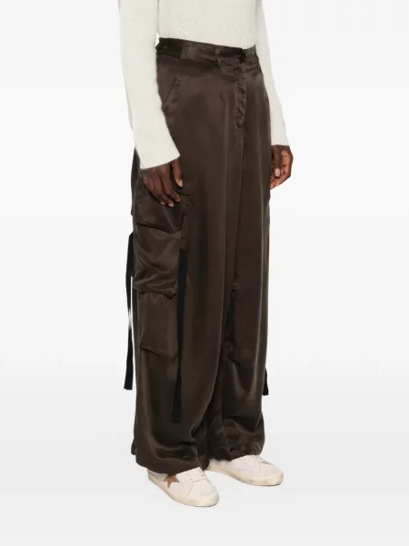 Pantaloni cargo Isabel Benenato din satin maro