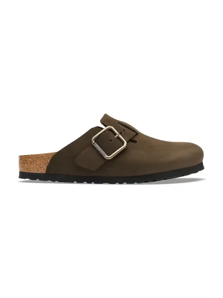 Papuci Birkenstock cu cataramă din piele maro