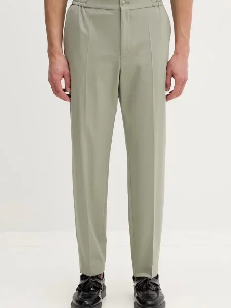 HUGO spodnie slim fit z wełną zielone