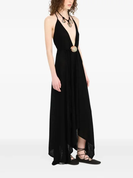 Rochie maxi Alanui cu gât halter de costum negru