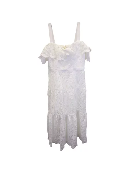 Warstwowa sukienka Marchesa Notte z odkrytymi ramionami garniturowa biała