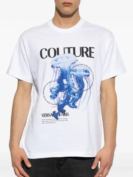 Тениска с графичен дизайн Versace Jeans Couture с принт с кръгло деколте бяло