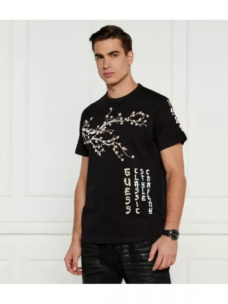 GUESS Tricou JAPANESE TREE negru