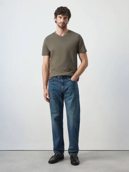 Koszulka slim fit khaki Mężczyzna S MANGO MAN