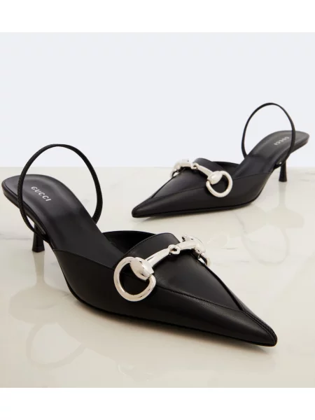Pantofi cu toc Gucci din piele slingback negru