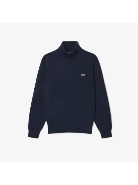 Lacoste Dzianinowy Sweter Z Golfem Granatowy niebieski