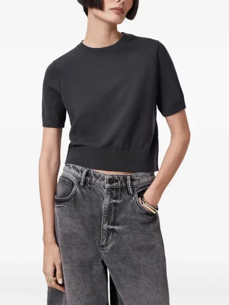 Top Allsaints cu decolteu rotund scurt negru