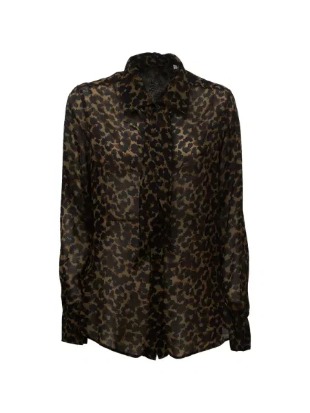 Bluză Robert Friedman cu funde cu model leopard maro