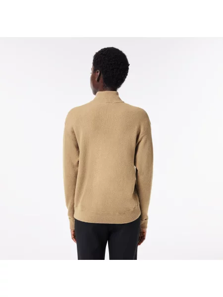 Lacoste Wełniany Sweter Z Wysokim Kołnierzem brązowy