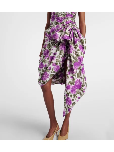 Rochie de bumbac Chloé cu volane asimetric alb