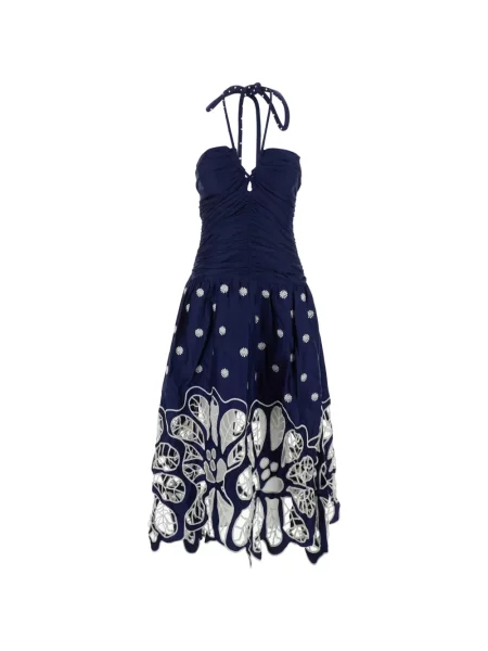 Rochie midi Farm Rio cu broderie albastru