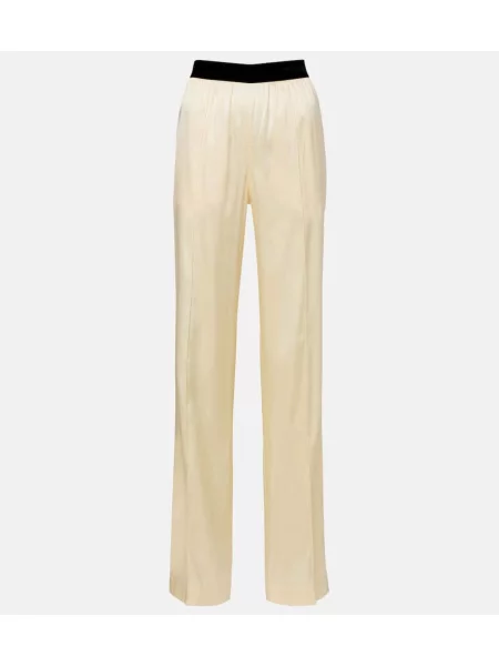 Pantaloni Tom Ford cu talie înaltă din satin galben