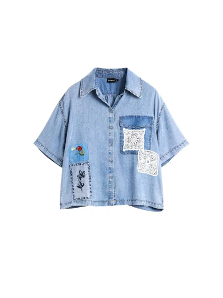 Desigual Bluză albastru denim / albastru deschis alb