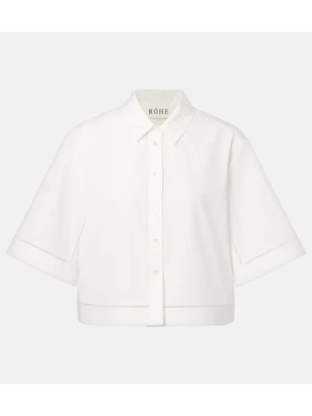 Haftowany top Róhe popelinowy biały