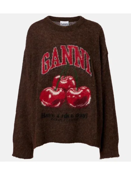 Pulover Ganni de lână cu imagine maro