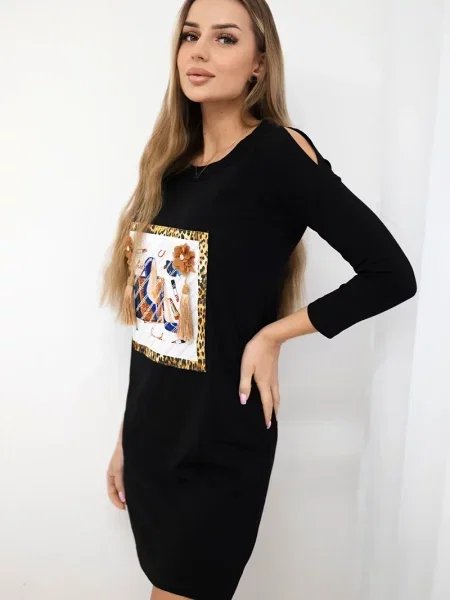 Sukienka Kesi garniturowa z pomponem czarna