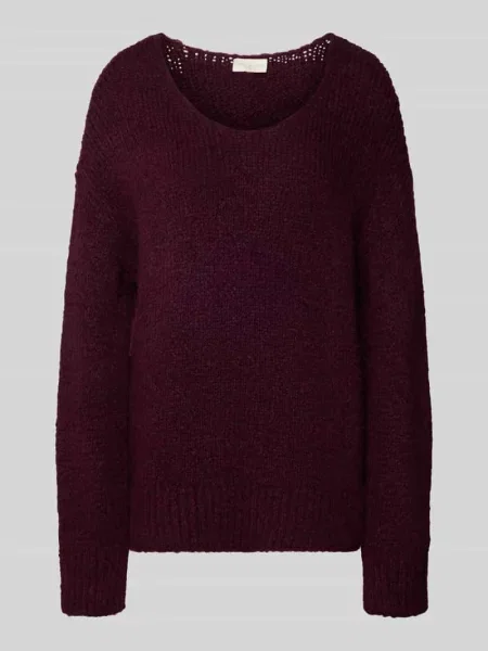 Sweter z dzianiny z okrągłym dekoltem Milano Italy bordowy