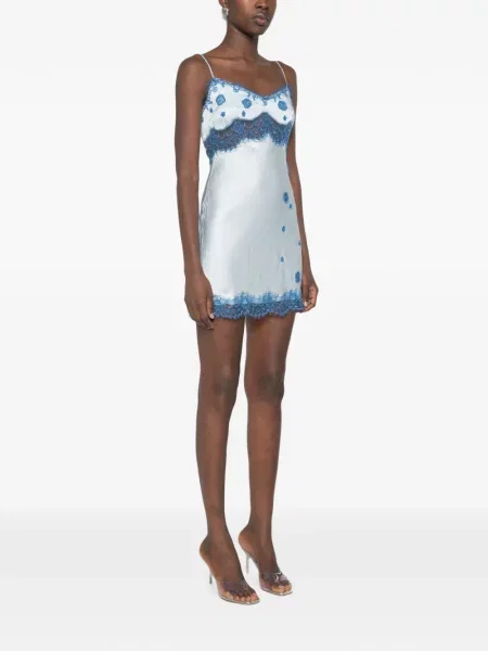 Rochie mini Asta Resort din dantelă cu mărgele albastru