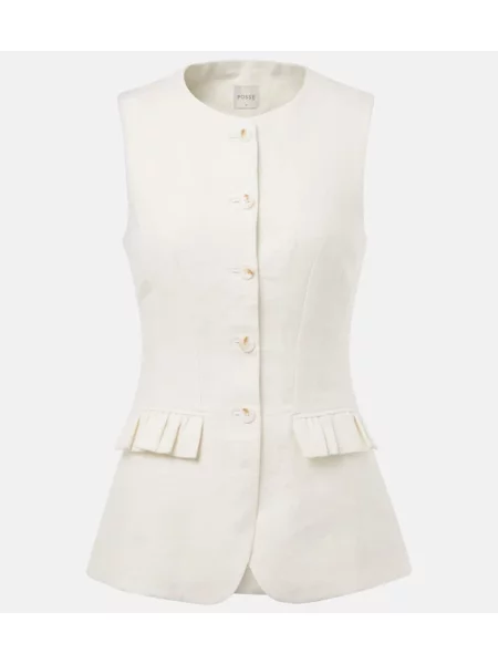 Lniany top Posse z falbankami biały