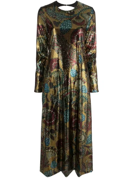 Rochie La Doublej cu model floral cu imagine de costum galben
