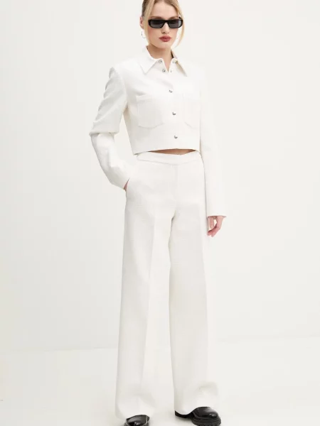 HUGO spodnie proste high waist beżowy