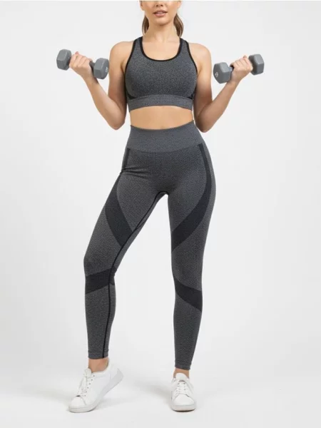 Легінси з високою талією та контрастними вставками темно-сірий сірі