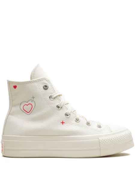 Sneakerși Converse Chuck Taylor All Star cu platformă cu motiv cu inimi alb