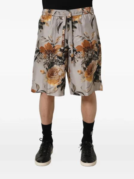 Μεταξωτά φλοράλ σορτς Dolce & Gabbana με σχέδιο γκρι
