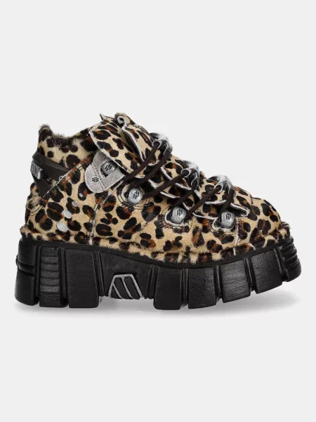 New Rock sneakers din piele întoarsă PELO LEOPARDO PONY maro