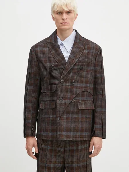 Vlněné sako Andersson Bell Soe Check Wrap Double Breasted Jacket hnědá