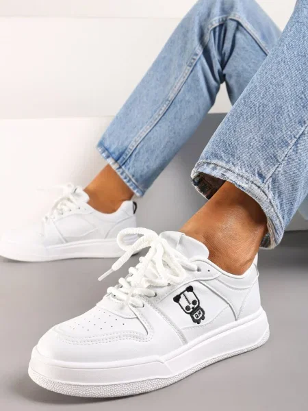 Sneakerși Albi cu Șiret din Piele Ecologică cu Petic Ornamental și Perforație Vetria alb