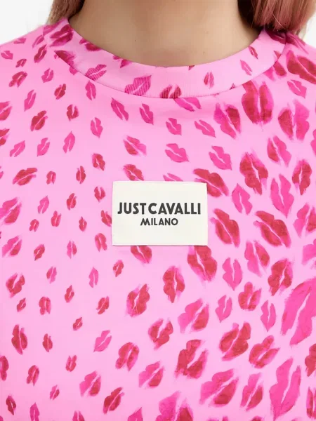 Koszulka z nadrukiem Just Cavalli z nadrukiem z nadrukiem zwierzęcym różowa